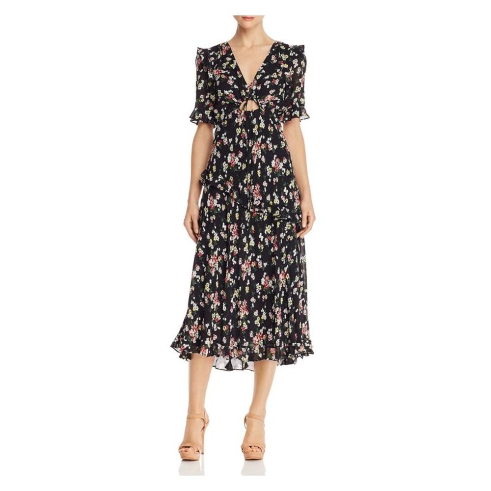 JILL JILL STUART Womens Black Short Sleeve Below The Knee Fit + Flare Dress 2